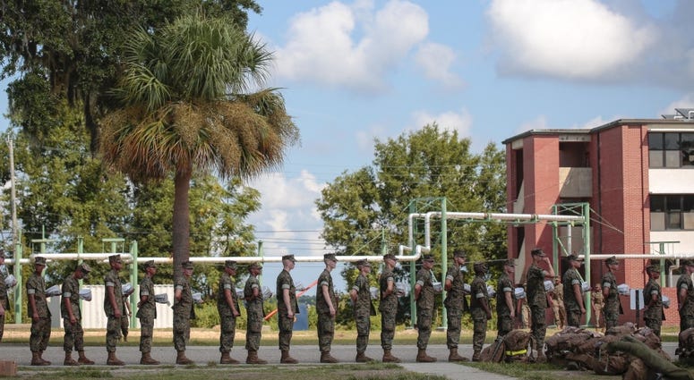 Recruits at Marine Corps Recruit Depot Parris Island prepare to evacuate to Marine Corps Logistic Base Albany following an evacuation order directed by Brig. Gen. James Glynn, the depot’s commanding general.