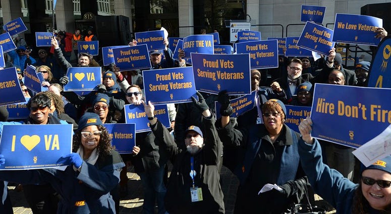 VA workers who are part of the AFGE union rally. VAUnionRally