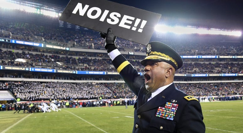 Lt. Gen Darryl Williams, pumps up the crowd during the 119th Army-Navy Game at Lincoln Financial Field in Philadelphia, Pa., Dec. 8, 2018. The Army defeated the Navy for their third year in a row.