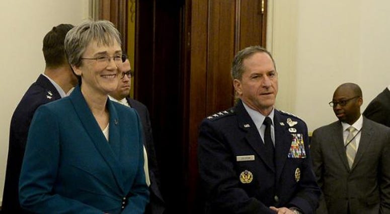 Secretary of the Air Force Heather Wilson and Air Force Chief of Staff Gen. David Goldfein prepare to testify before the U.S. House of Representatives Committee on Appropriations about the Air Force’s fiscal 2019 budget March 14, 2018, in Washington, D.C. wilson