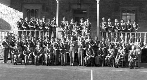 The class of 1980 women pose for a group photo. Sixty-two became the first women graduates four years later. United States Military Academy graduating class of 1980