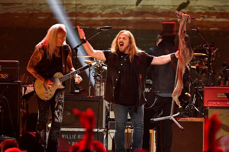 Members of Lynyrd Skynyrd perform during the Merle Haggard Tribute concert Members of Lynyrd Skynyrd perform during the Merle Haggard Tribute concert