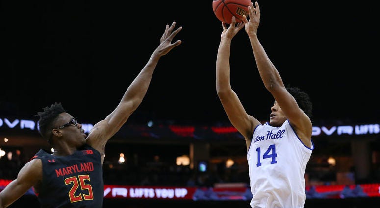 Photo of Seton Hall player shooting the ball.