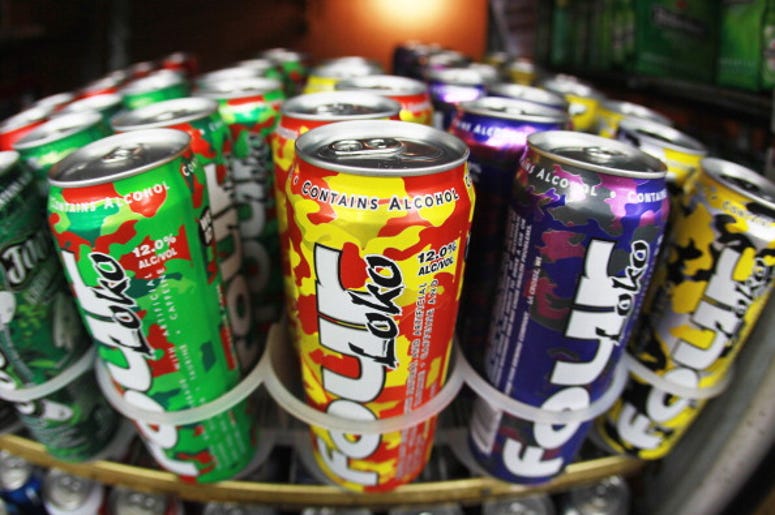 Cans of Four Loko are seen in the liquor department of a Kwik Stop store on October 27, 2010 in Miami, Florida. The Food and Drug Administration is reviewing whether the drinks are safe for consumers after complaints that the fruit flavored malt beverage