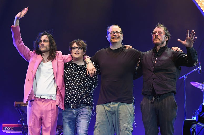 INDIO, CA - APRIL 20: (L-R) Brian Bell, Rivers Cuomo, Patrick Wilson, and Scott Shriner of Weezer pose onstage at Coachella Stage during the 2019 Coachella Valley Music And Arts Festival on April 20, 2019 in Indio, California. 2019 Coachella Valley Music And Arts Festival - Weekend 2 - Day 2