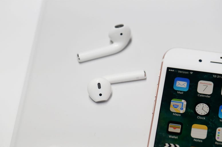 SAN FRANCISCO, CA - SEPTEMBER 07: A pair of the new Apple AirPods are seen during a launch event on September 7, 2016 in San Francisco, California. Apple Inc. unveiled the latest iterations of its smart phone, the iPhone 7 and 7 Plus, the Apple Watch Seri Apple Holds Press Event To Introduce New iPhone