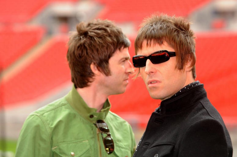 File photo dated 16/10/2008 of Noel (left) and Liam Gallagher who ays his brother Noel is desperate to get Oasis back together but has been thwarted by his wife. File photo dated 16/10/2008 of Noel (left) and Liam Gallagher who ays his brother Noel is desperate to get Oasis back together but has been thwarted by his wife.