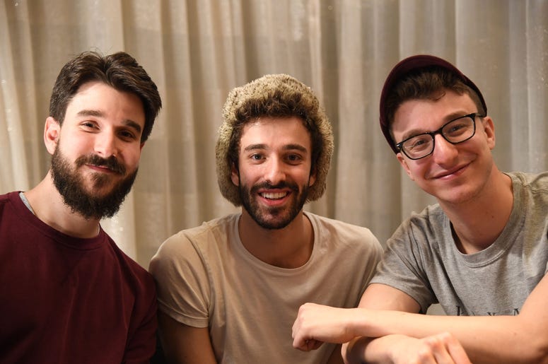 Dec 23, 2017; Hollywood, FL, USA; (From right to left) Adam Met, Jack Met, and Ryan Met of AJR pose for a photo at Hard Rock Hotel. Mandatory Credit: Ron Elkman/USA TODAY NETWORK Entertainment: Exclusive Access-AJR