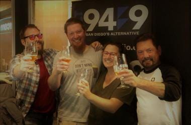 Jeremy, Matt, Rachel, and Ken enjoying a little warm-up beer before the show