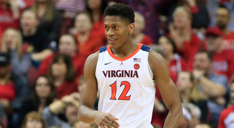 Virginia De'Andre Hunter De'Andre Hunter of Virginia celebrates during a game.