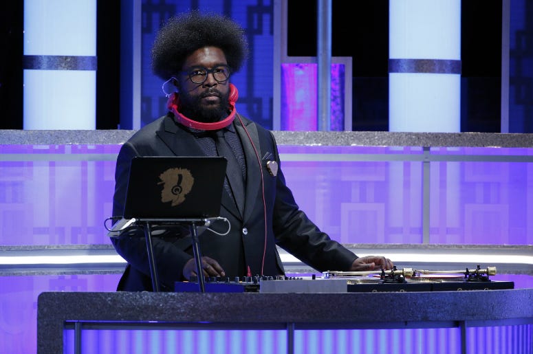 Questlove the onstage dj during the 74th Golden Globe Awards at Beverly Hilton. Questlove the onstage dj during the 74th Golden Globe Awards at Beverly Hilton.