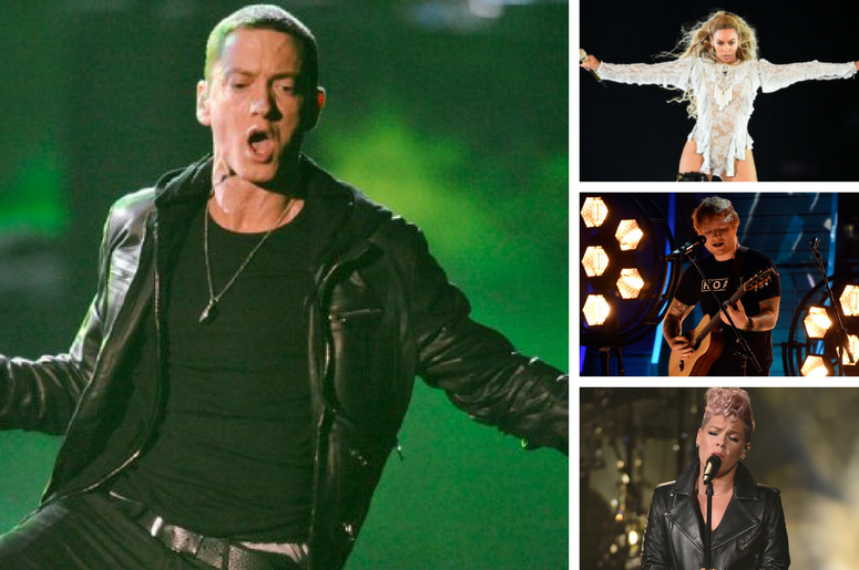 Eminem, Beyonce, Ed Sheeran, Pink Eminem, Beyonce, Ed Sheeran, Pink