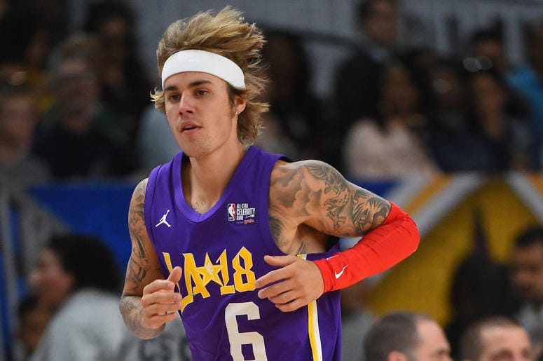 Canadian singer and songwriter Justin Bieber plays during the 2018 NBA All-Star Game Canadian singer and songwriter Justin Bieber plays during the 2018 NBA All-Star Game