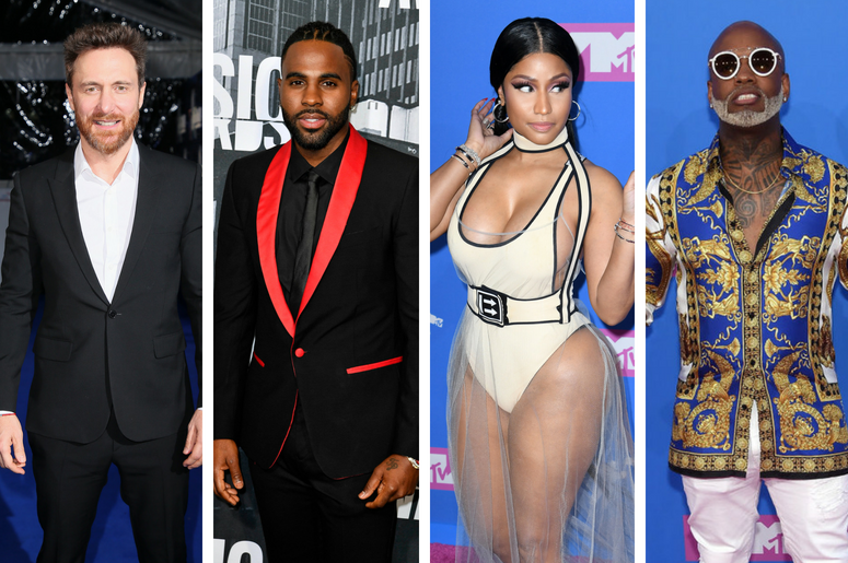 David Guetta | Jason Derulo | Nicki Minaj | Willy Williams David Guetta attends The Global Awards, a brand new awards show hosted by Global, the Media & Entertainment group, at London's Eventim Apollo Hammersmith. Jason Derulo on the red carpet during the CMT Music Awards at Music City Center. Nicki Minaj arrivin
