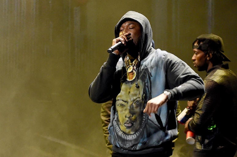Meek Mill LOS ANGELES - JUNE 24: Meek Mill performs on the 2018 BET Awards at the Microsoft Theater on June 24, 2018 in Los Angeles, California.