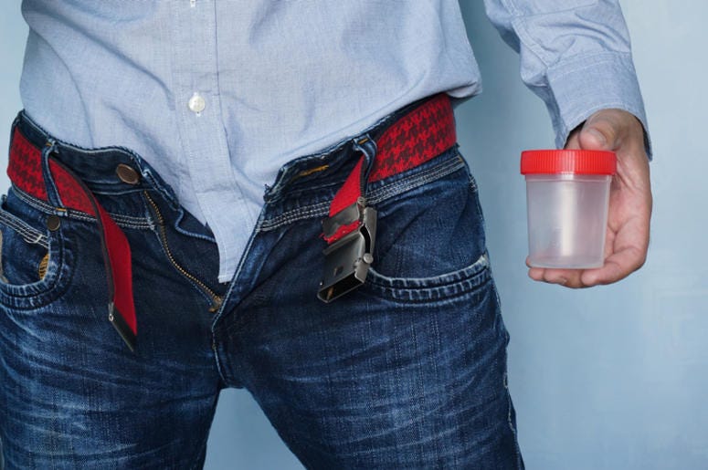 Man from empty jar for collection analyzes