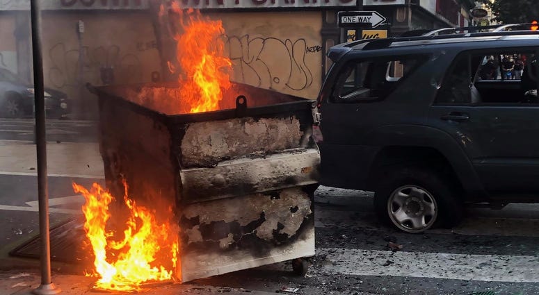 A second dumpster burns at a San Jose protest over the death of George Floyd.