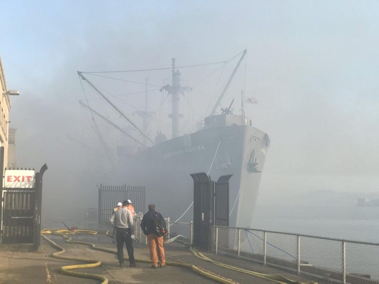 The the historic SS Jeremiah O'Brien Liberty ship was initially threatened by the fire, but was ultimately saved. The the historic SS Jeremiah O'Brien Liberty ship was initially threatened by the fire, but was ultimately saved.