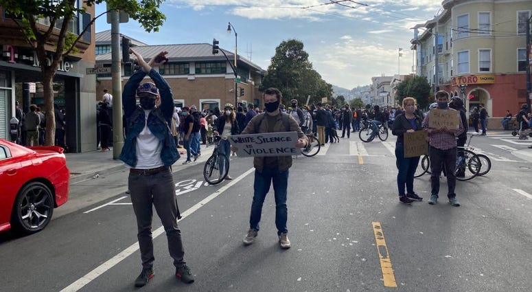 Demonstration in San Francisco's Mission neighborhood.