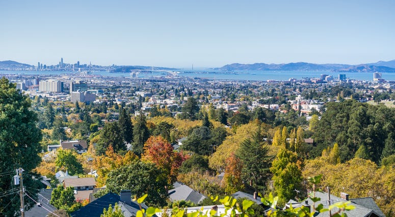 View of the San Francisco Bay from a residential area in Oakland View of the San Francisco Bay from a residential area in Oakland