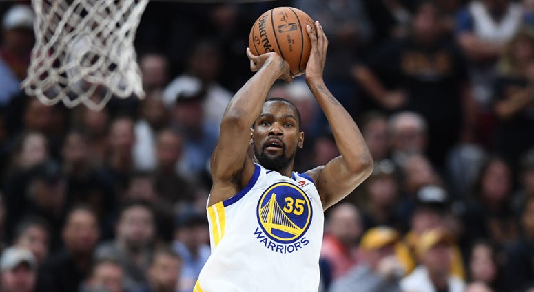 Golden State Warriors' forward Kevin Durant Jun 6, 2018; Cleveland, OH, USA; Golden State Warriors forward Kevin Durant (35) shoots against the Cleveland Cavaliers during the second quarter in game three of the 2018 NBA Finals at Quicken Loans Arena. Mandatory Credit: Ken Blaze-USA TODAY Sports