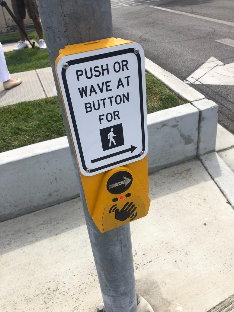 Santa Clara County engineers created a touch free device for activating crosswalks to be installed at 25 locations. Santa Clara County engineers created a touch free device for activating crosswalks to be installed at 25 locations.