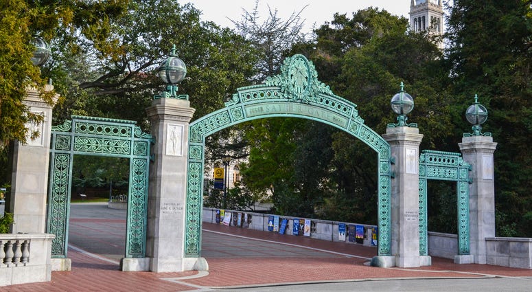 U.C. Berkeley Sather Gate entrance to the University of California, Berkeley. The UC Berkeley campus is located in Berkeley, CA, just outside of San Francisco.