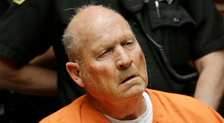 AP18117762835820 Joseph James DeAngelo, 72, who authorities suspect is the so-called Golden State Killer responsible for at least a dozen murders and 50 rapes in the 1970s and 80s, makes his first appearance, Friday, April 27, 2018, in Sacramento County Superior Court in