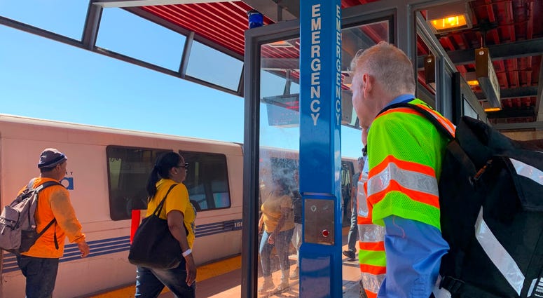 The Coliseum station on BART had some emergency call boxes installed around April 24, 2019. The Coliseum station on BART had some emergency call boxes installed around April 24, 2019.