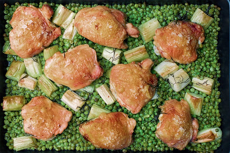 Nigella Lawson's Chicken And Pea Traybake Nigella Lawson's Chicken And Pea Traybake