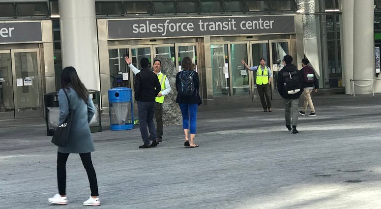 The Salesforce Transit Center was evacuated on Tuesday after officials discovered a cracked beam in the new building.