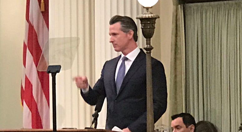 Gov. Gavin Newsom delivers his State of the State address on Feb. 12, 2019.