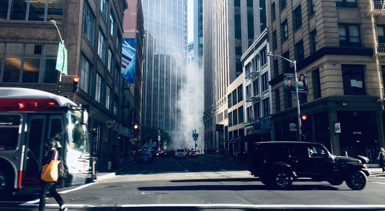 Steam rising at the Embarcadero Station was wrongly reported by social media users as a smoking fire on Sept. 10, 2019. Steam rising at the Embarcadero Station was wrongly reported by social media users as a smoking fire on Sept. 10, 2019.