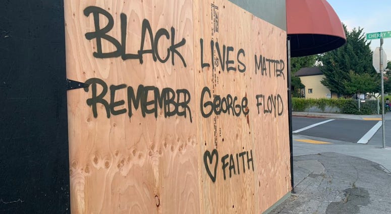 Stores boarded up in Santa Rosa, June 1, 2020 Stores boarded up in Santa Rosa, June 1, 2020