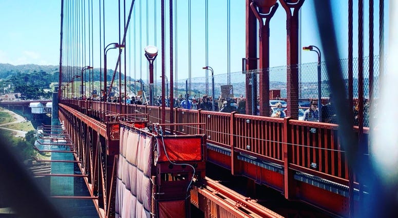 Protesters march across the Golden Gate Bridge in support of the Black Lives Matter movement.