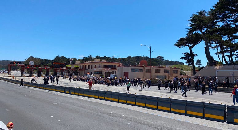 Protesters march across the Golden Gate Bridge in support of the Black Lives Matter movement.