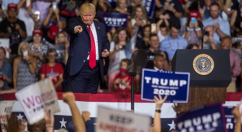 President Donald Trump speaks during a Keep America Great rally on July 17, 2019 in Greenville, North Carolina. President Donald Trump speaks during a Keep America Great rally on July 17, 2019 in Greenville, North Carolina.
