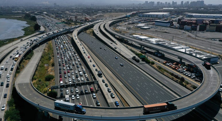 ffic backs up at the San Francisco-Oakland Bay Bridge toll plaza along Interstate 80 on July 25, 2019 in Oakland, California. ffic backs up at the San Francisco-Oakland Bay Bridge toll plaza along Interstate 80 on July 25, 2019 in Oakland, California.