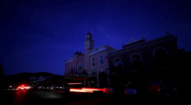 : The Sebastiani Theatre and much of downtown remained dark on October 10, 2019 in Sonoma, California. Power outages were scheduled as preemptive moves by PG&E to address hot, dry and windy weather and the risk of wildfires, according to the company. : The Sebastiani Theatre and much of downtown remained dark on October 10, 2019 in Sonoma, California. Power outages were scheduled as preemptive moves by PG&E to address hot, dry and windy weather and the risk of wildfires, according to the company.