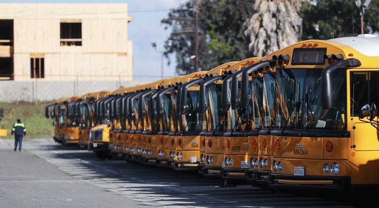 chool buses are parked in a lot, idled by the closing of schools in response to the novel coronavirus outbreak, on March 17, 2020 in Gardena, California. chool buses are parked in a lot, idled by the closing of schools in response to the novel coronavirus outbreak, on March 17, 2020 in Gardena, California.