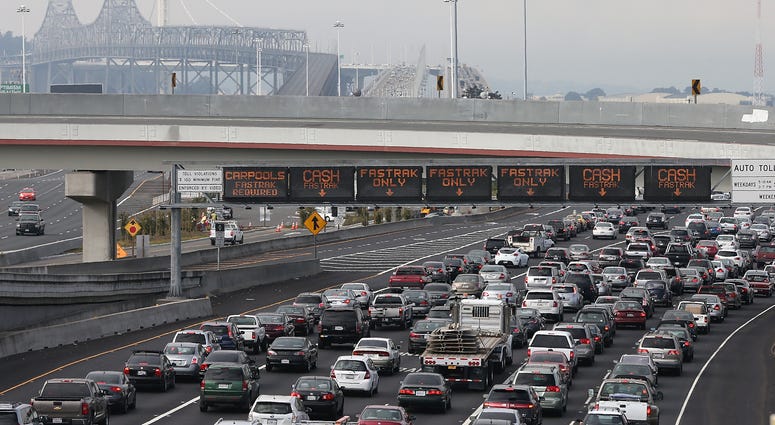 Traffic backs up on Interstate 80 at the San Francisco-Oakland Bay Bridge as the Bay Area Rapid Transit (BART) strike snarls the morning commute on October 21, 2013 in Oakland, California. Traffic backs up on Interstate 80 at the San Francisco-Oakland Bay Bridge as the Bay Area Rapid Transit (BART) strike snarls the morning commute on October 21, 2013 in Oakland, California.