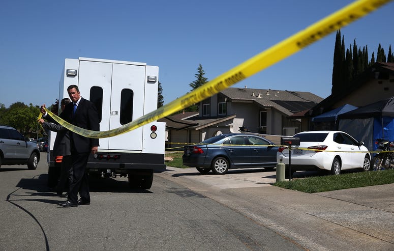 Law enforcement officials leave the home of accused rapist and killer Joseph James DeAngelo on April 24, 2018 in Citrus Heights, California. Law enforcement officials leave the home of accused rapist and killer Joseph James DeAngelo on April 24, 2018 in Citrus Heights, California.