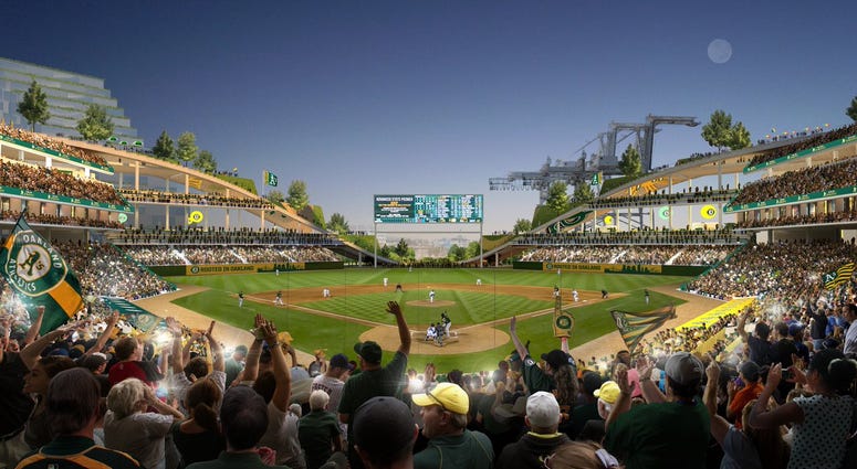 The Oakland Athletics released renderings of a stadium they would like to build near the Oakland waterfront at the Howard Terminal.