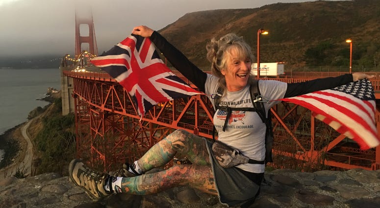 Jane Sullivan completed a walking tour across 12 states at the Golden Gate Bridge on Aug. 30, 2019. Jane Sullivan completed a walking tour across 12 states at the Golden Gate Bridge on Aug. 30, 2019.