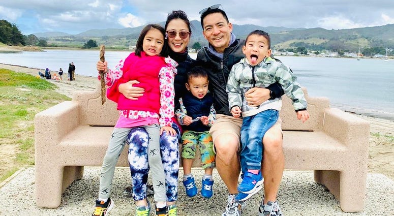 Cheline Yau and her family at Half Moon Bay on March 15 -- L-R Raya Sun, Cheline Yau, Euan Sun, Eugene Sun, Juno Sun Cheline Yau and her family at Half Moon Bay on March 15 -- L-R Raya Sun, Cheline Yau, Euan Sun, Eugene Sun, Juno Sun -- who escaped the coronavirus outbreak in Hong Kong only for it to follow them to the Bay Area