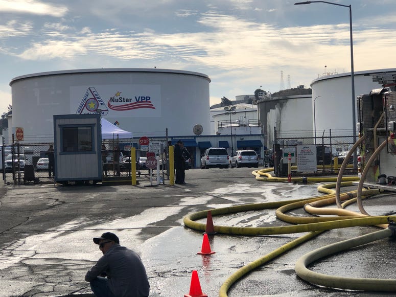 A day after the two fuel tanks were destroyed in a fire, workers were trying to remove leftover ethanol from the plant in Crockett before an investigation could begin on Oct. 16, 2019. A day after the two fuel tanks were destroyed in a fire, workers were trying to remove leftover ethanol from the plant in Crockett before an investigation could begin on Oct. 16, 2019.