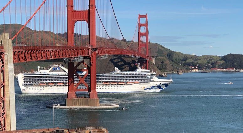 The Grand Princess cruise ship pulled into San Francisco Bay on March 9, 2020 carrying at least 21 people who are infected with COVID-19. The Grand Princess cruise ship pulled into San Francisco Bay on March 9, 2020 carrying at least 21 people who are infected with COVID-19.