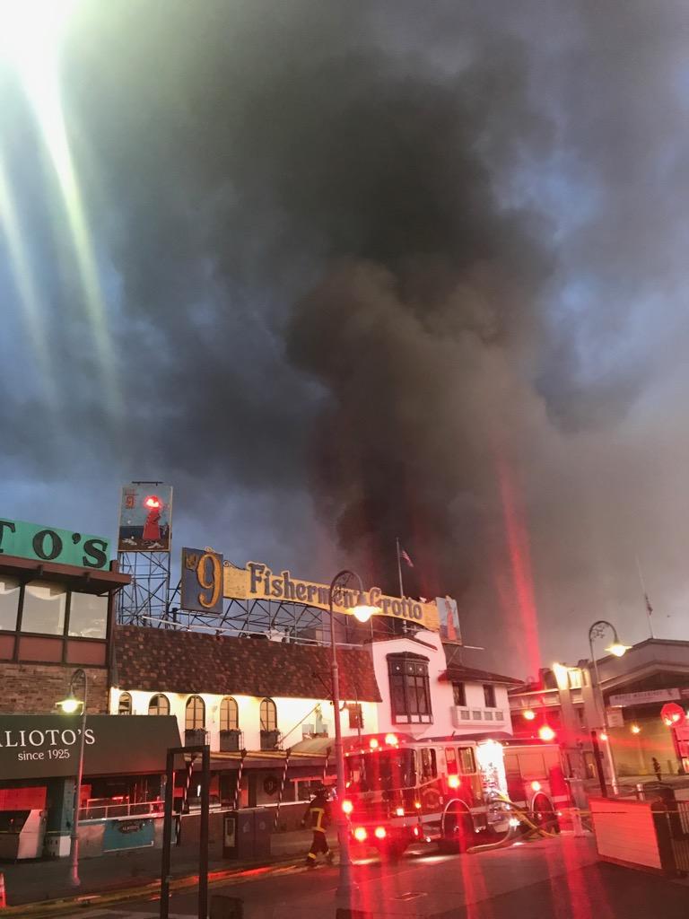 Roughly 100 firefighters are on the scene at a fire in Fisherman's Wharf. Roughly 100 firefighters are on the scene at a fire in Fisherman's Wharf.