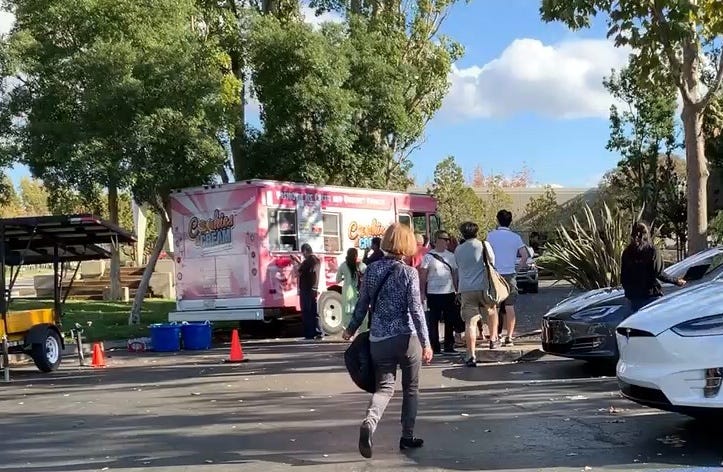 Ice cream truck in Tesla delivery center lot Ice cream truck in Tesla delivery center lot