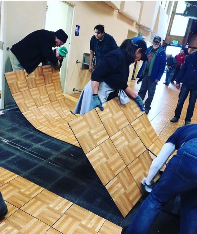 Volunteers remove dance floor at Sebastopol Community Cultural Center Volunteers remove dance floor at Sebastopol Community Cultural Center